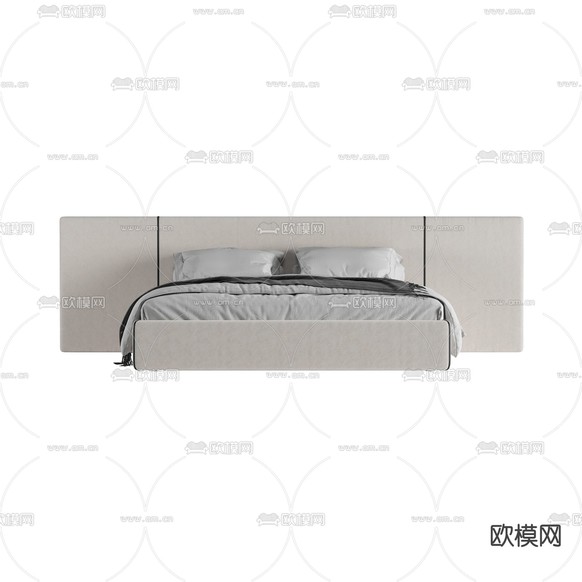 现代简约布艺双人床免费3d模型下载