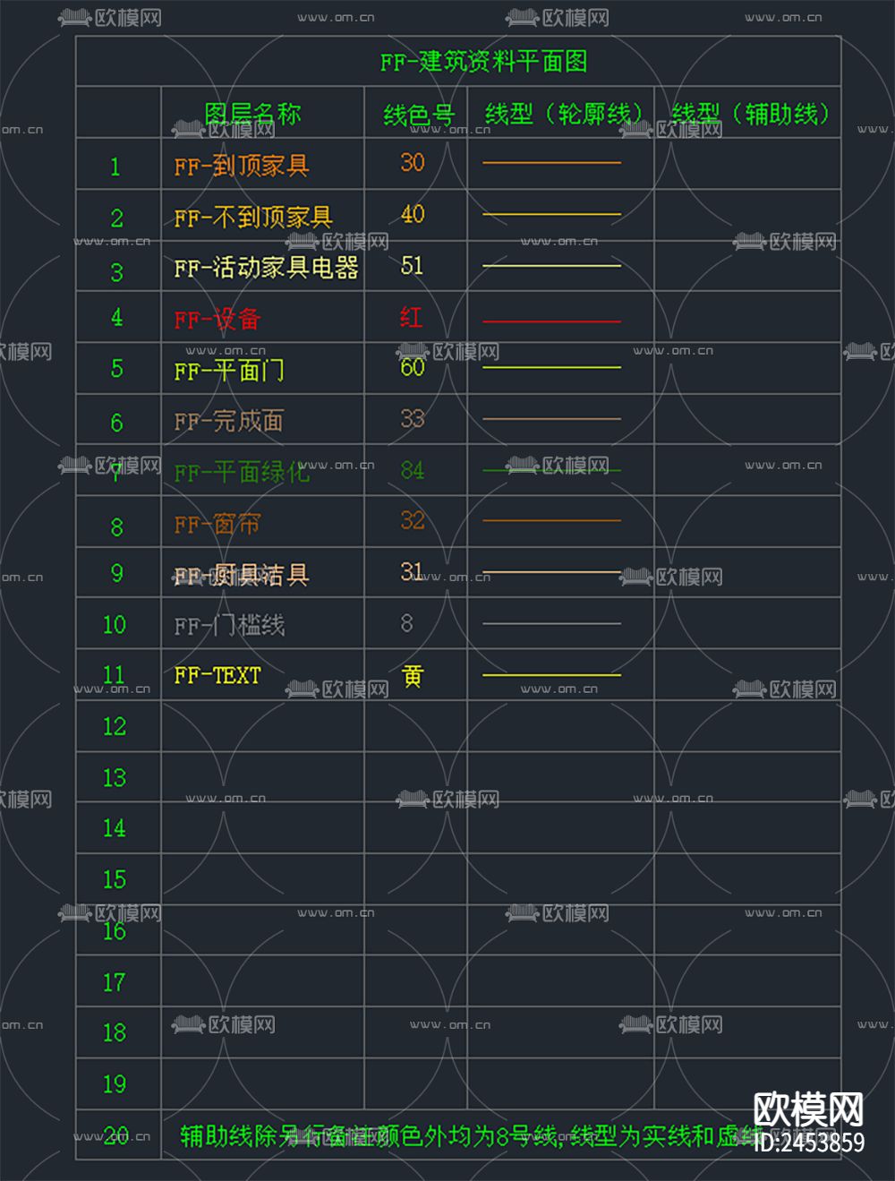设计公司2023最新图层线型文字CAD图库下载（渲染图3）