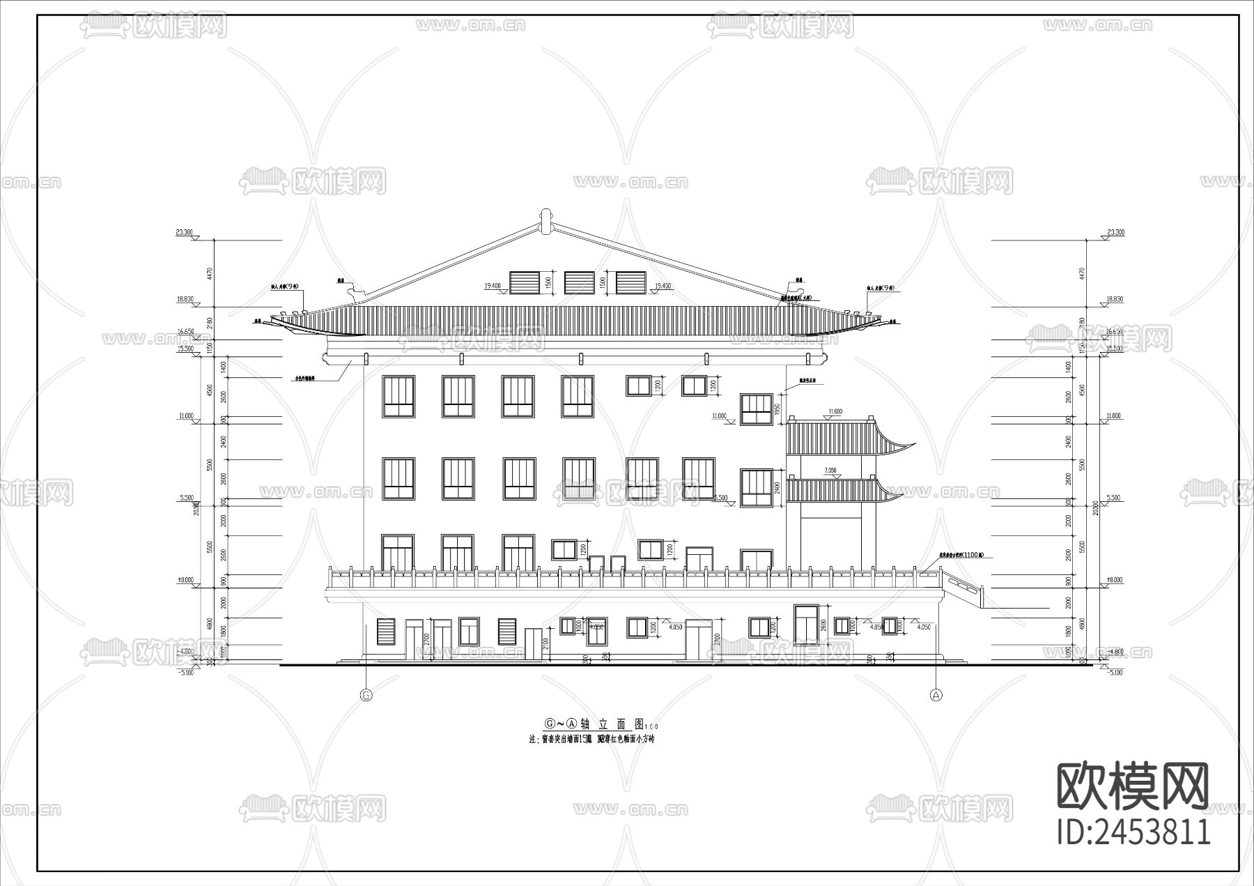 中式博物馆建筑CAD施工图下载（渲染图4）