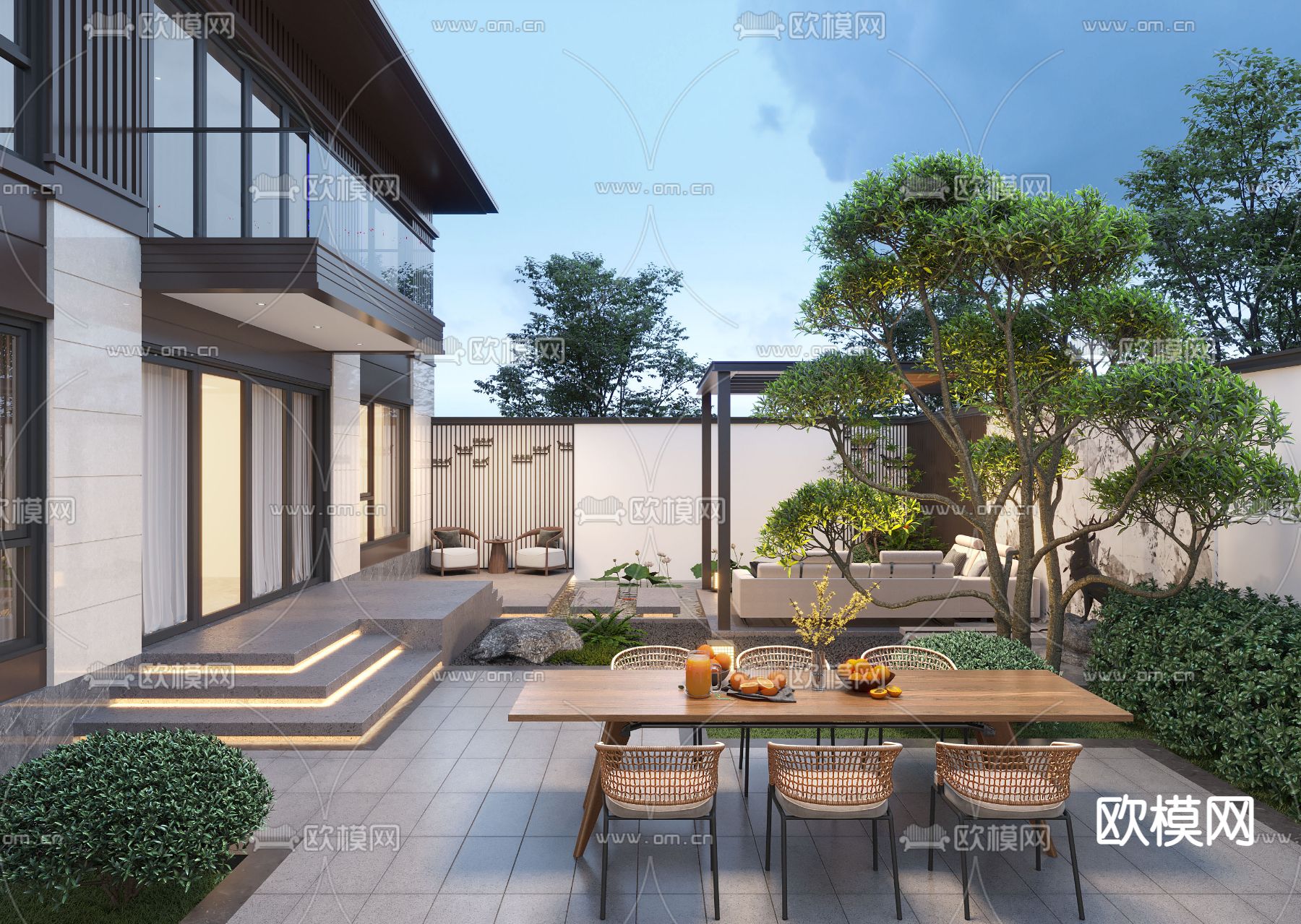 别墅庭院花园 阳台3d模型下载（渲染图1）
