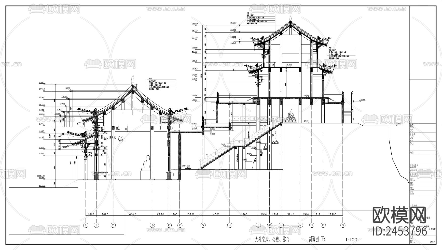大雄宝殿建筑CAD施工图下载（渲染图5）