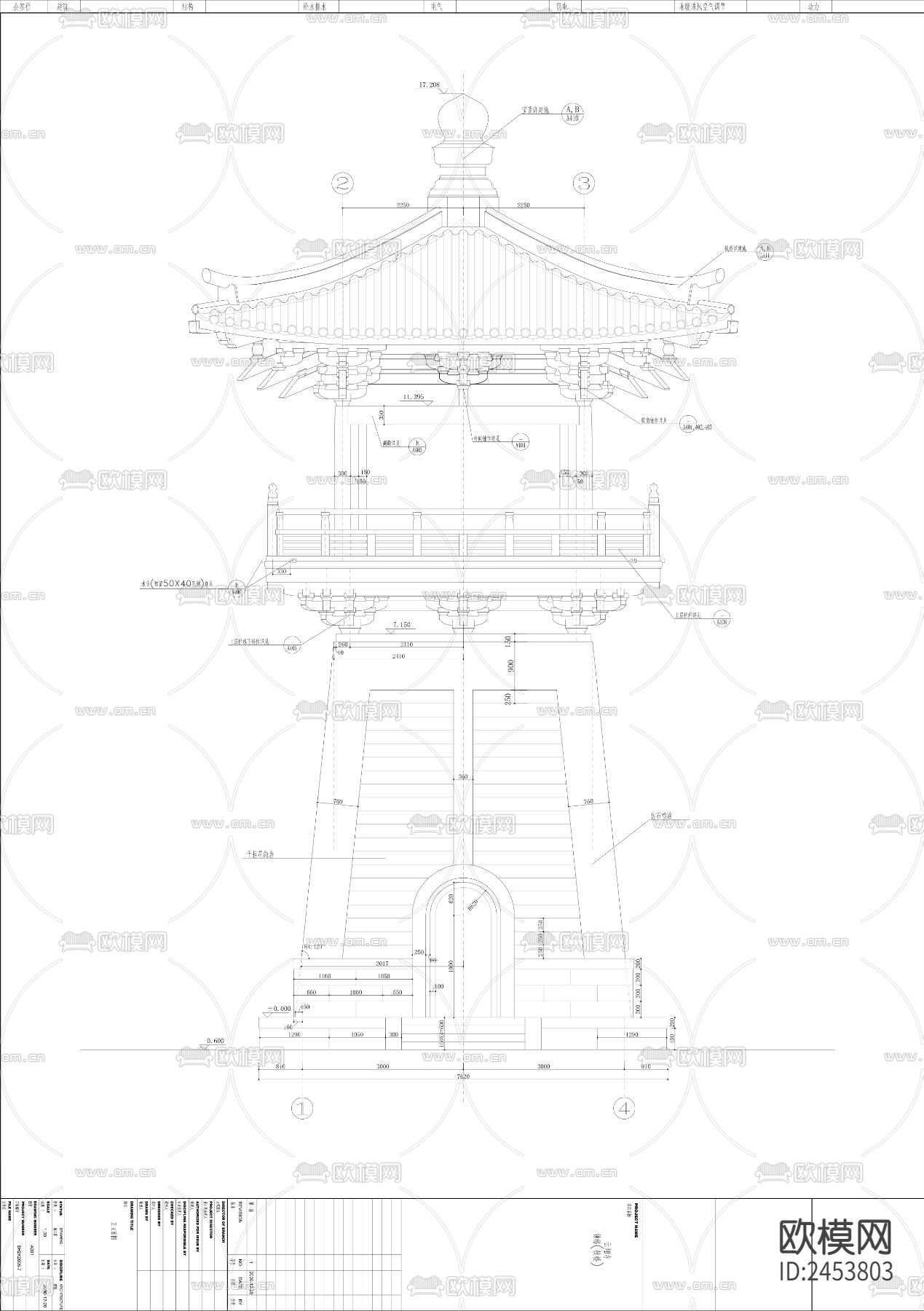 钟鼓楼建筑CAD施工图下载（渲染图5）