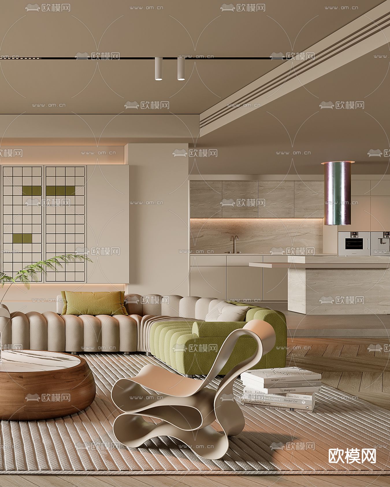 奶油风客厅3d模型下载（渲染图2）