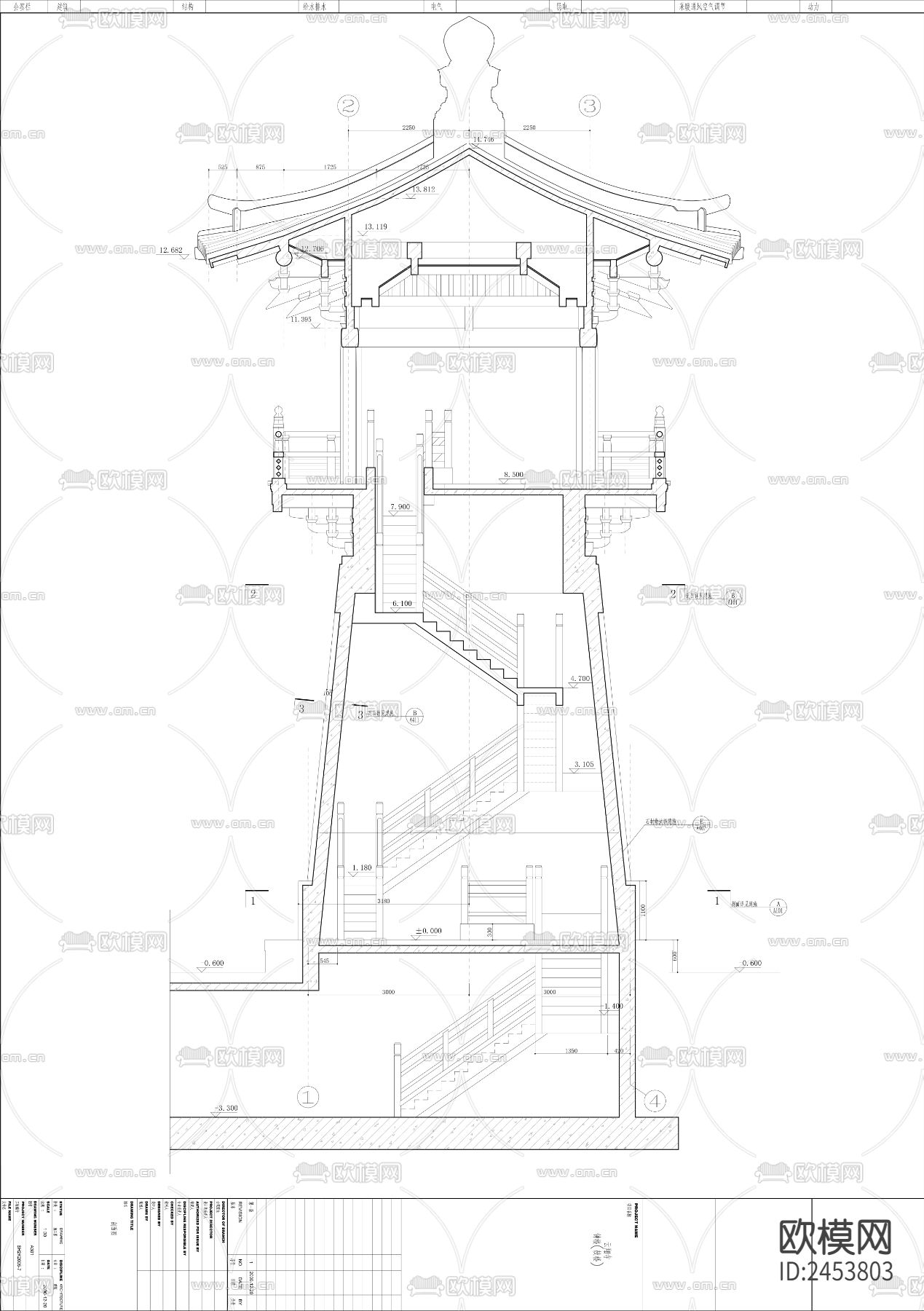 钟鼓楼建筑CAD施工图下载（渲染图4）