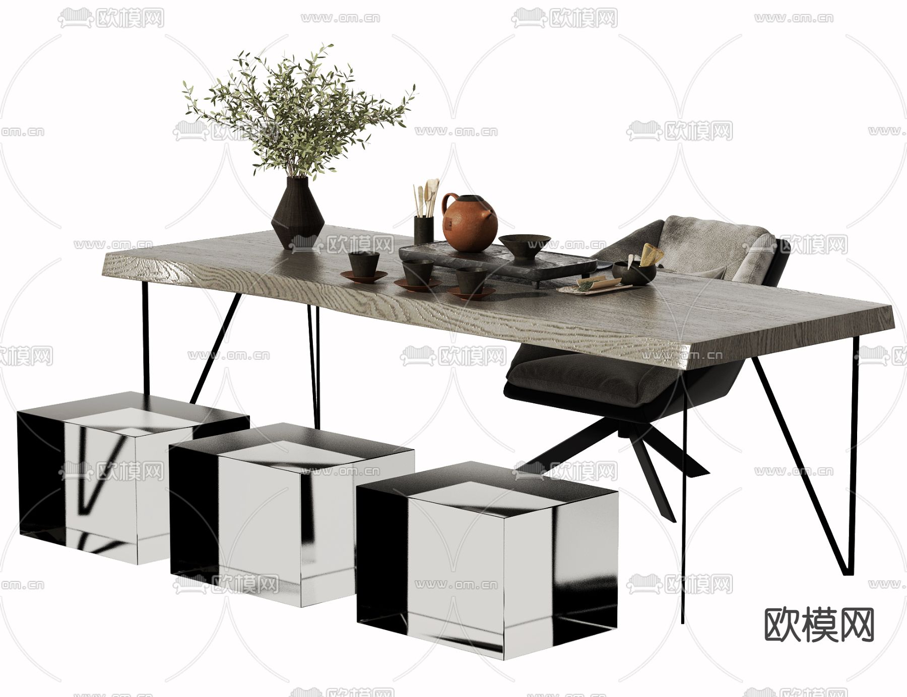 现代茶桌椅3d模型下载