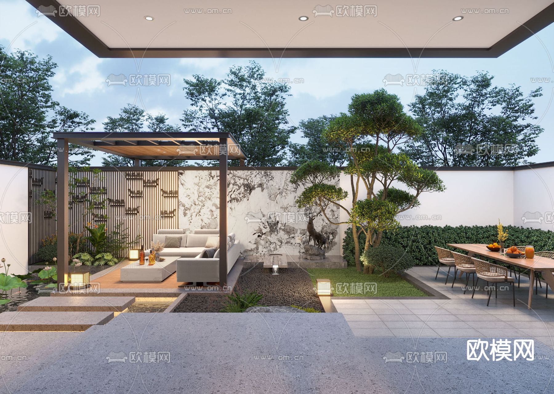 别墅庭院花园 阳台3d模型下载（渲染图2）