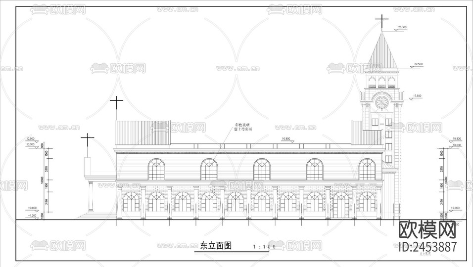 基督教堂建筑CAD施工圖下載(渲染圖1)