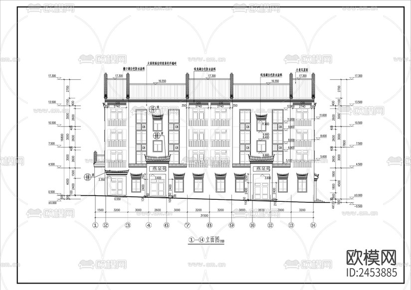 徽式建筑CAD施工圖下載(渲染圖3)