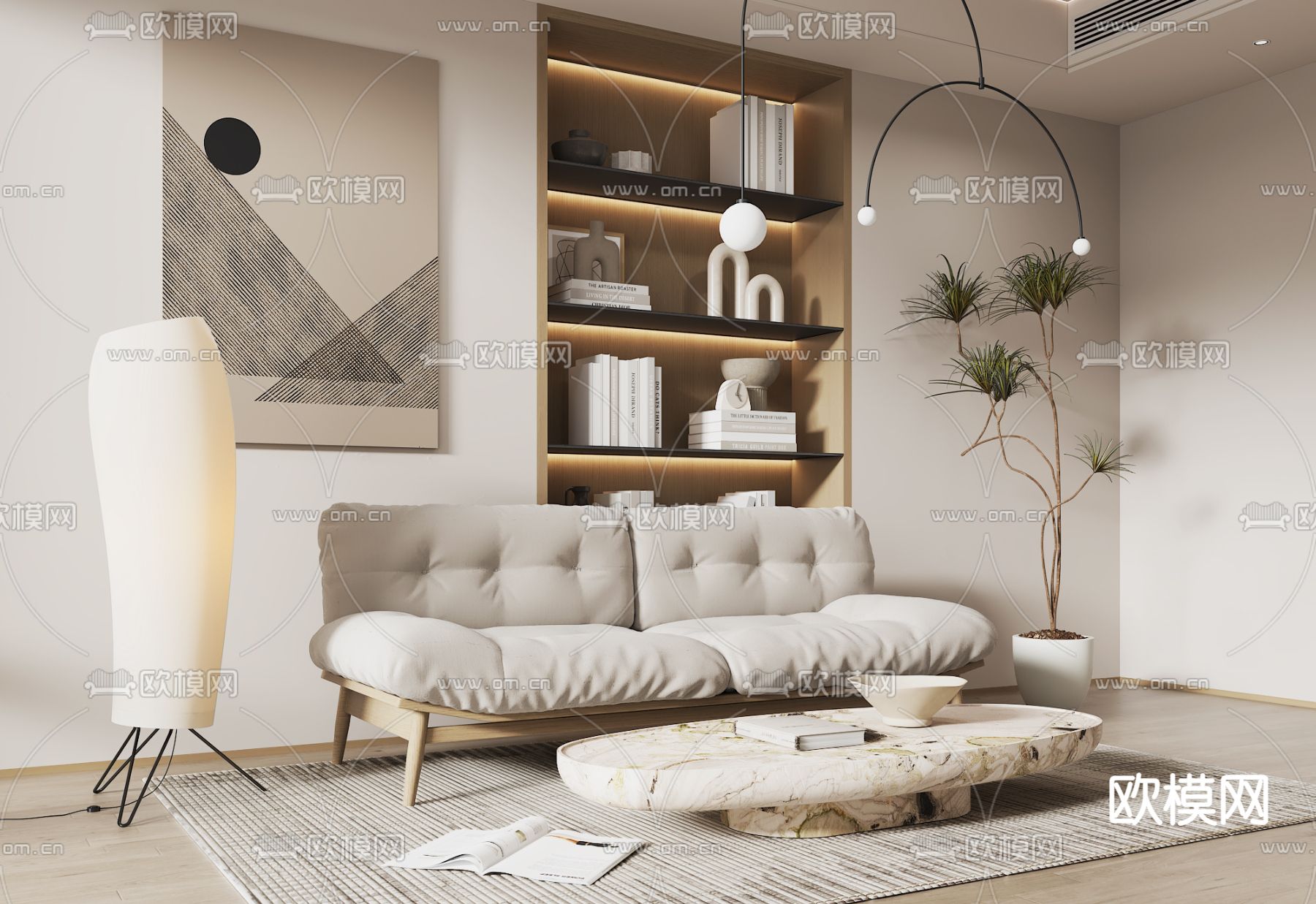 奶油风双人沙发3d模型下载