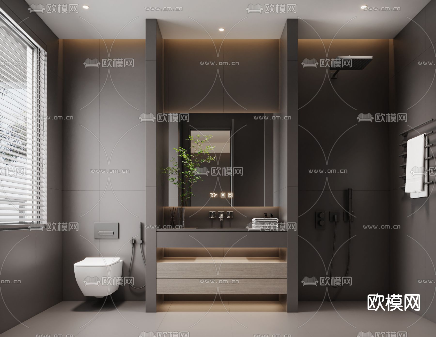 高级灰浴室柜 洗手台3d模型下载