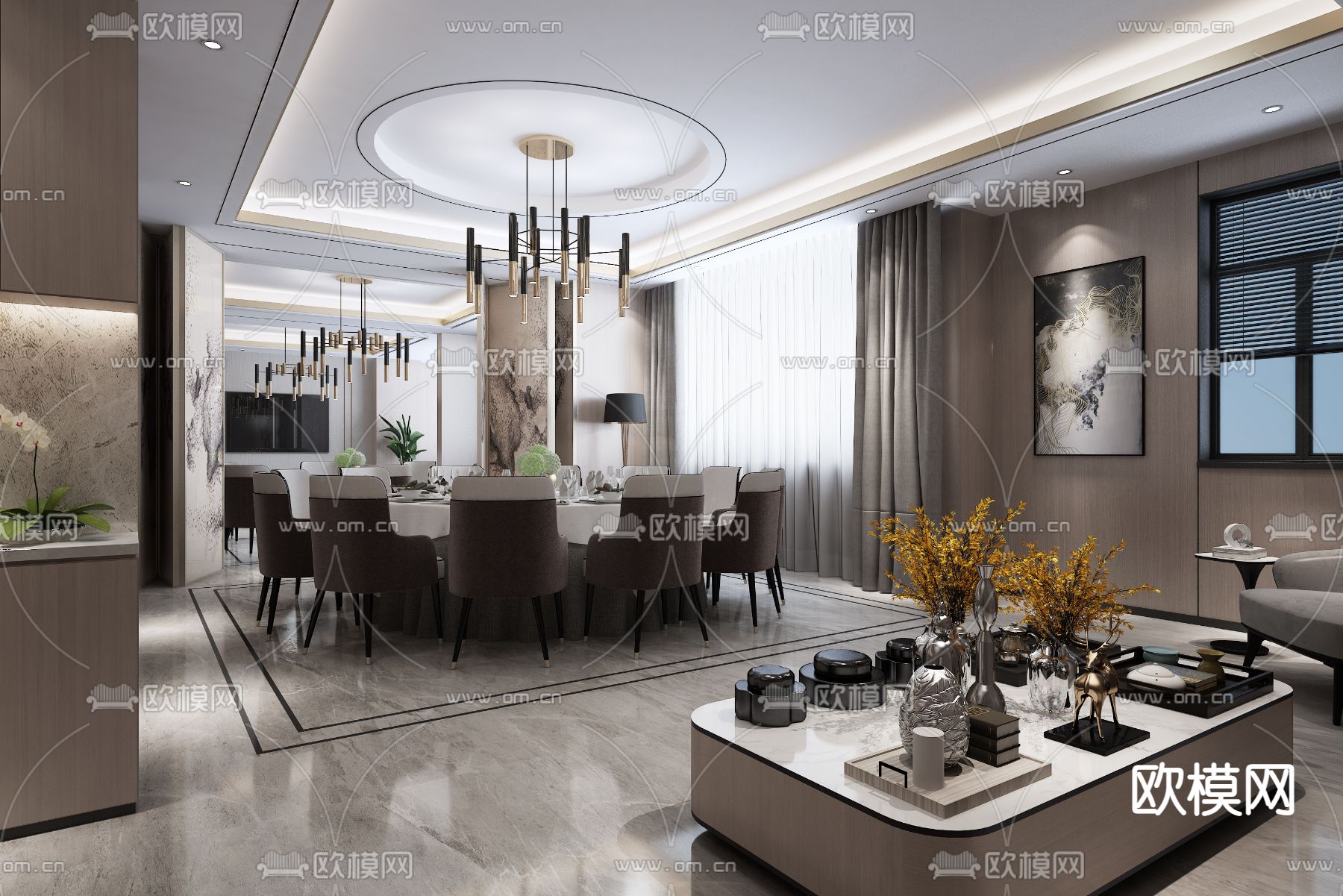 现代会所餐厅包间3d模型下载