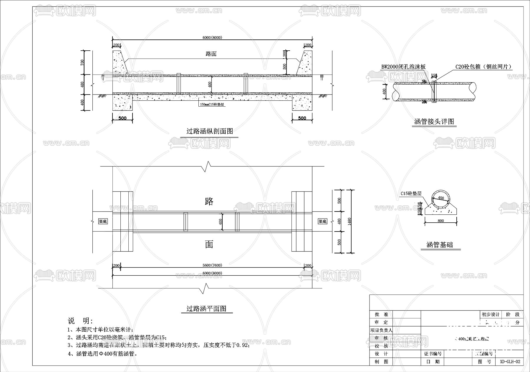 各类涵管做法详图，排水涵管CAD施工图下载（渲染图3）