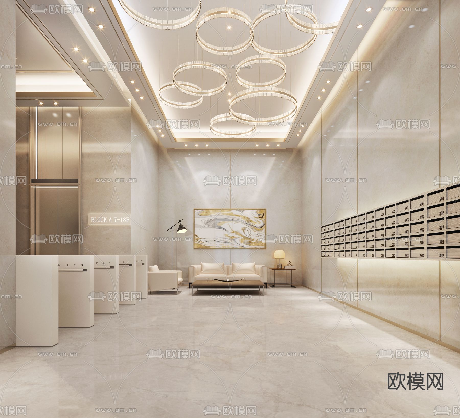 现代公寓大厅 电梯厅3d模型下载（渲染图2）
