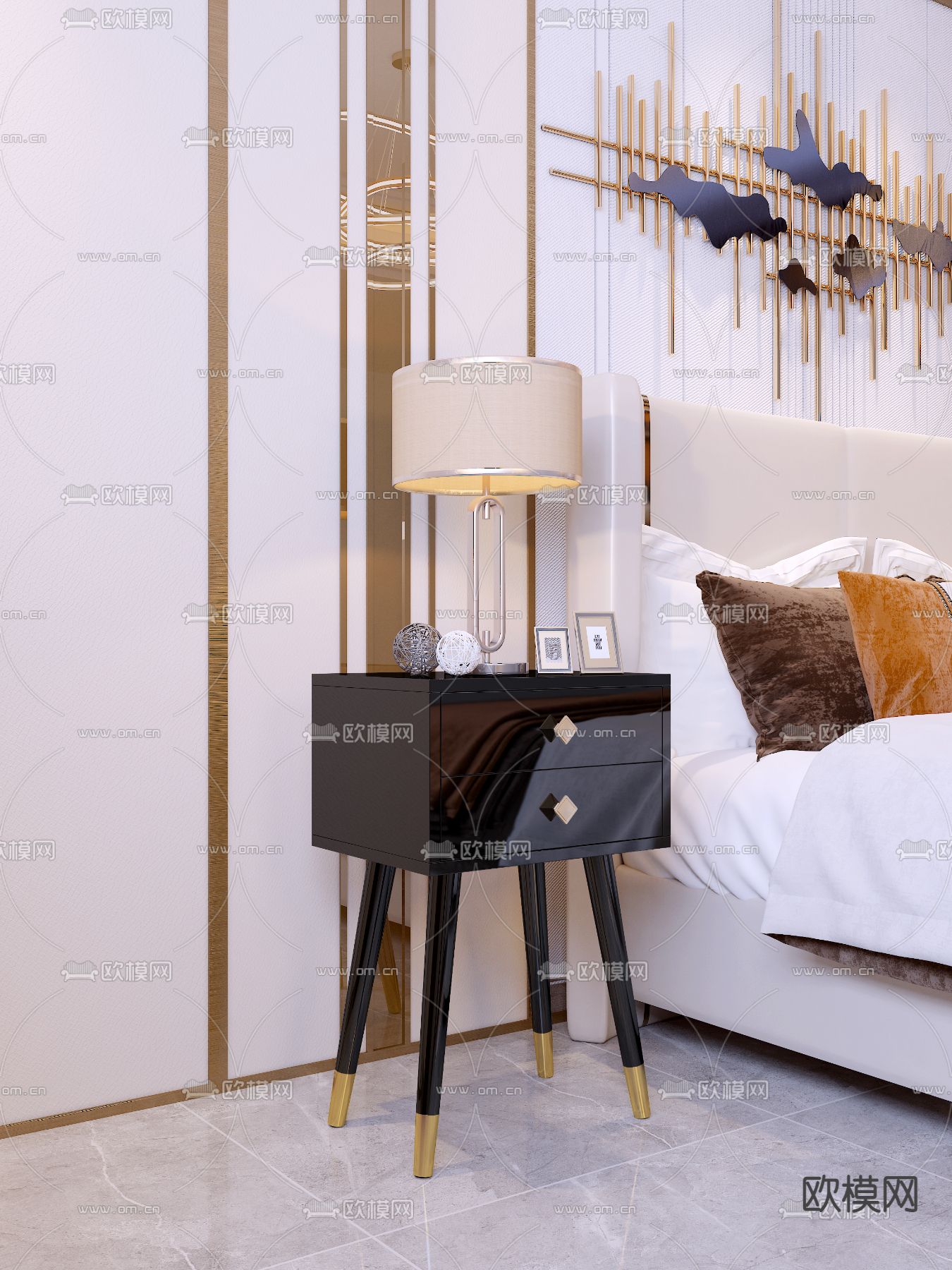 轻奢烤漆床头柜3d模型下载