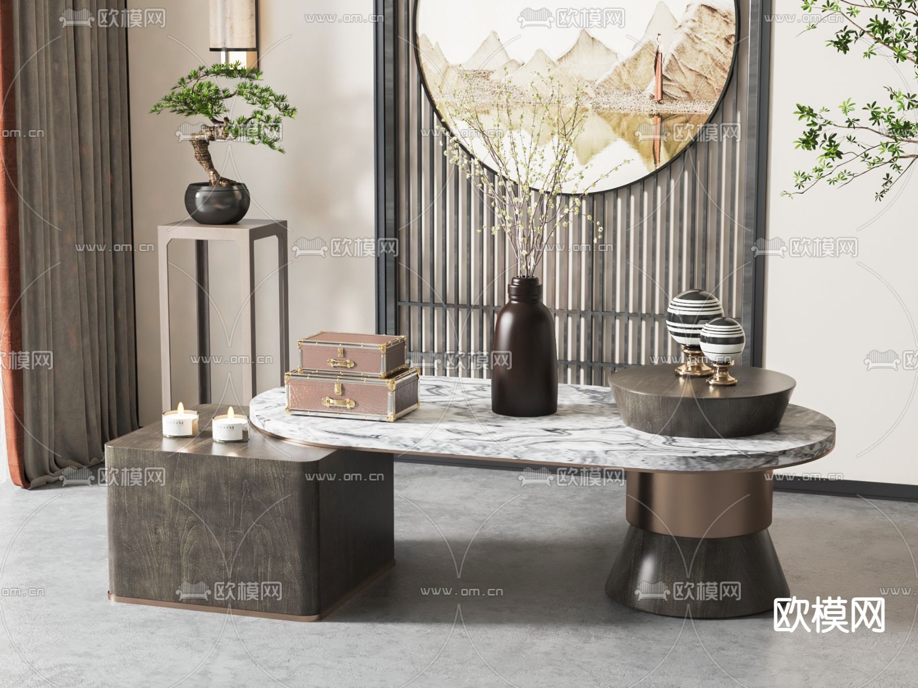 新中式茶几3d模型下载