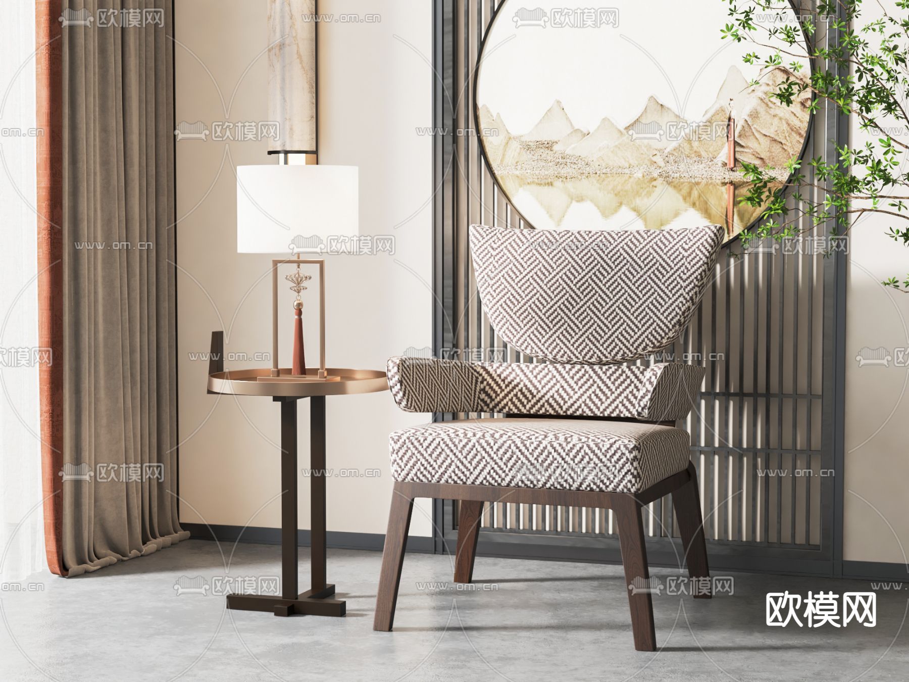 新中式休闲椅子3d模型下载