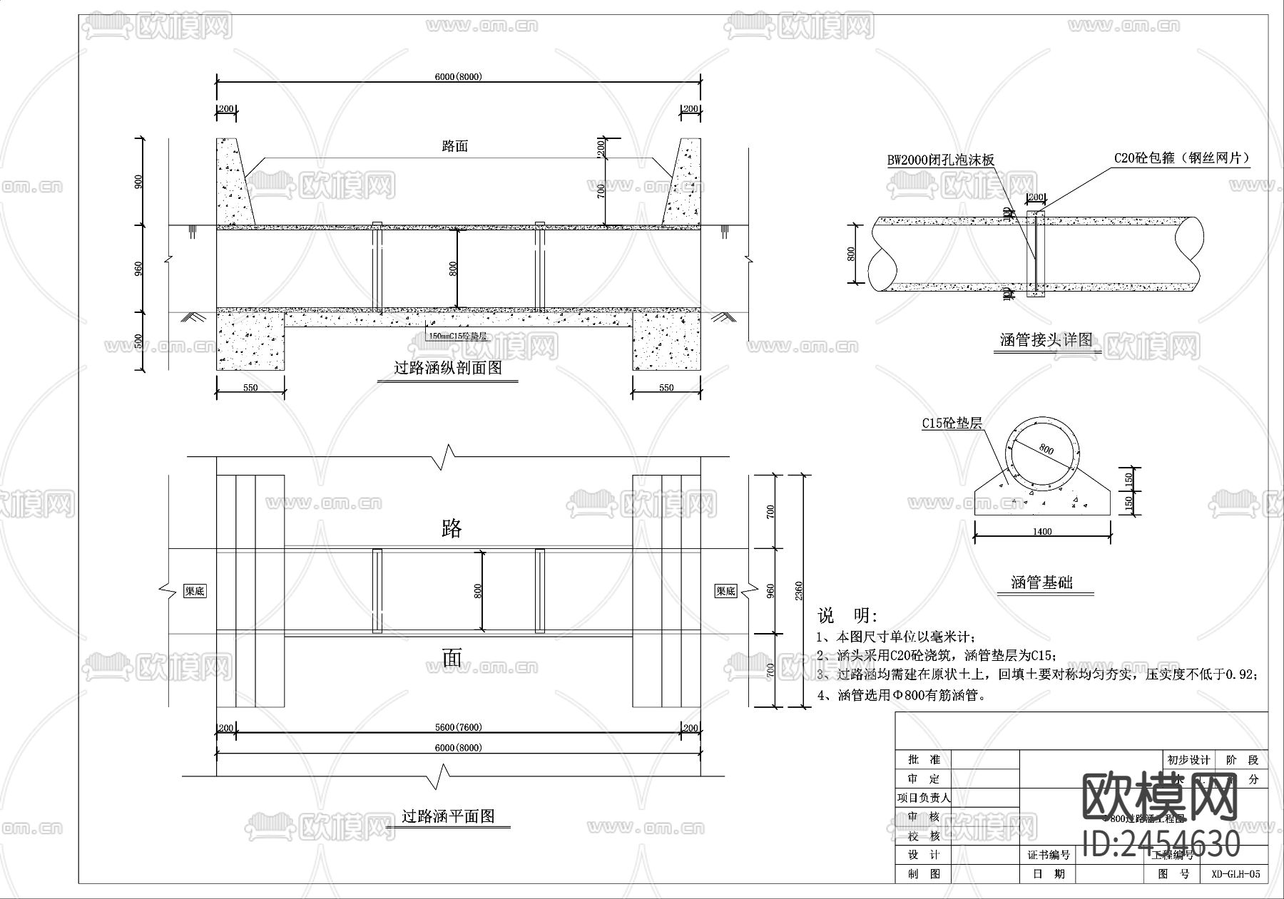 各类涵管做法详图，排水涵管CAD施工图下载（渲染图6）