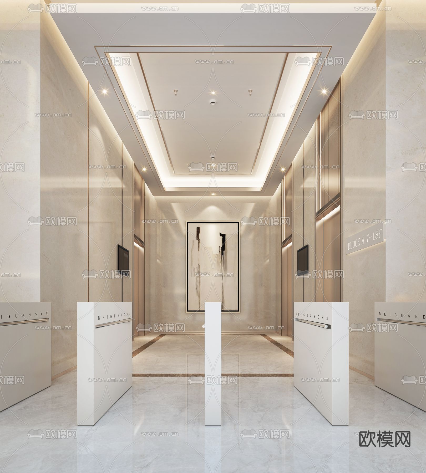 现代公寓大厅 电梯厅3d模型下载（渲染图1）