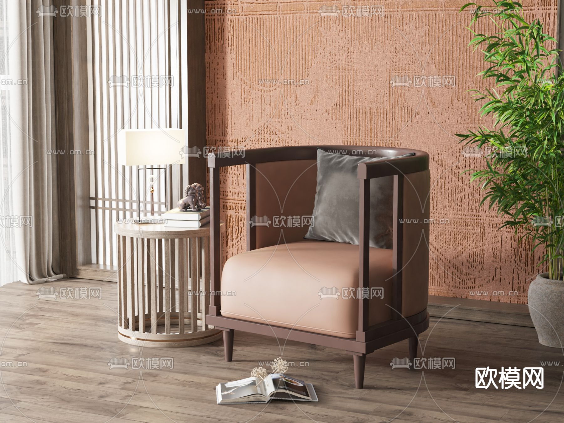 新中式单人沙发3d模型下载