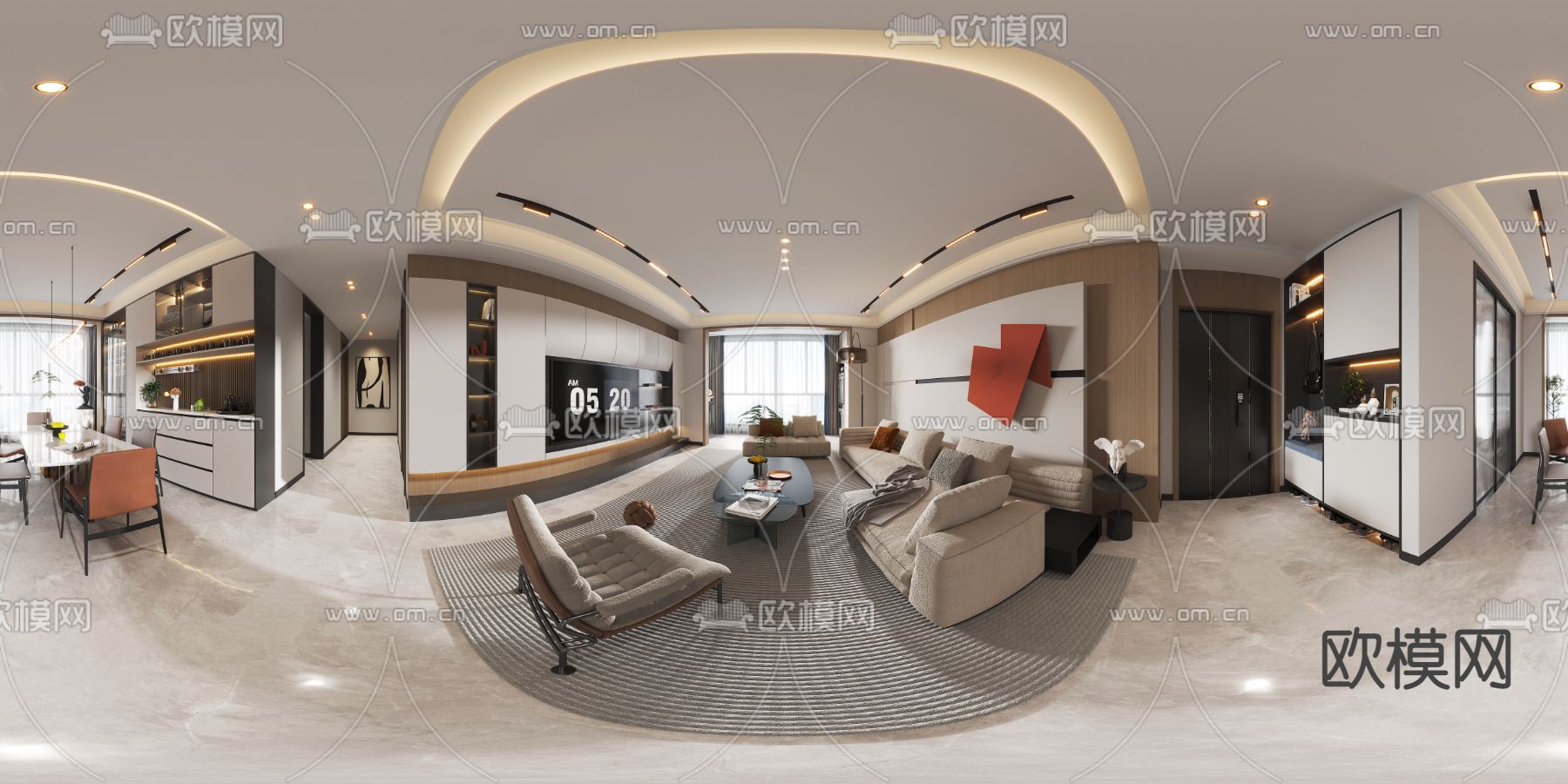 现代客餐厅vr全景3d模型