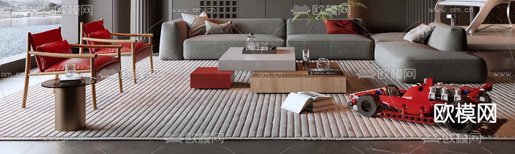 暗黑风客厅3d模型下载（渲染图4）