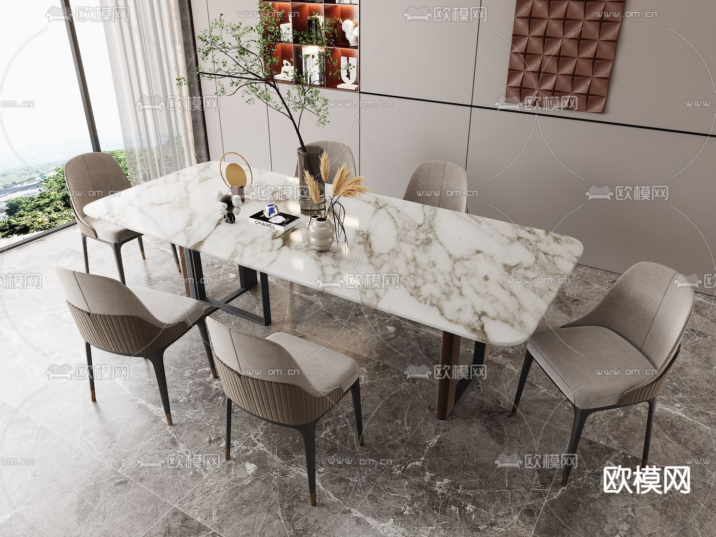 大理石餐桌椅3d模型下载