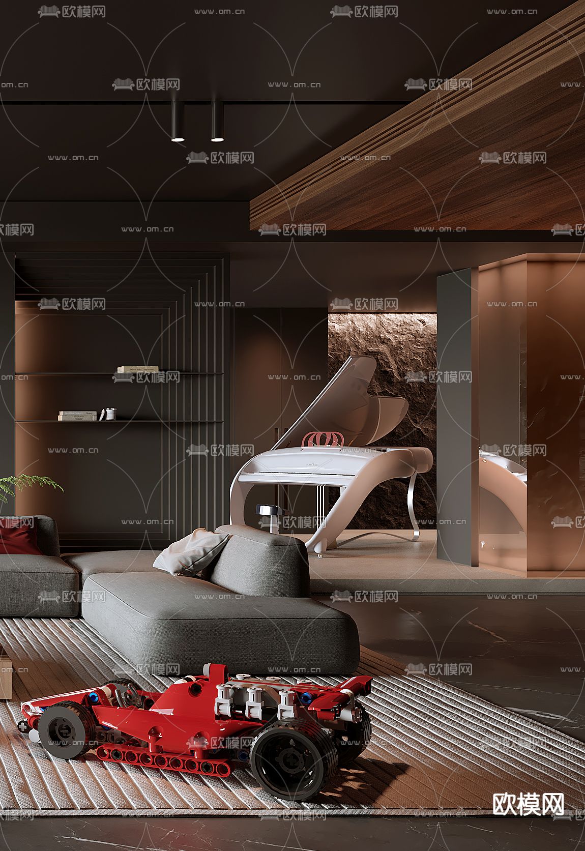暗黑风客厅3d模型下载（渲染图3）