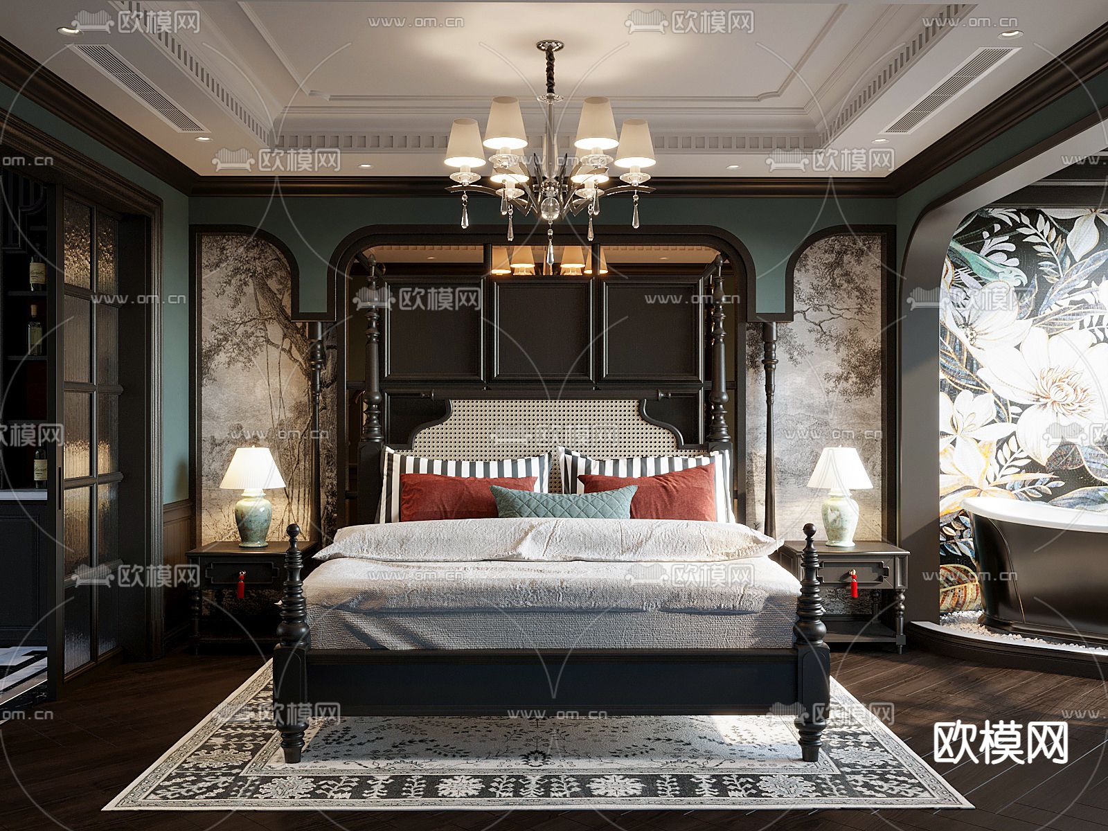 东南亚卧室 主人房3d模型下载（渲染图1）