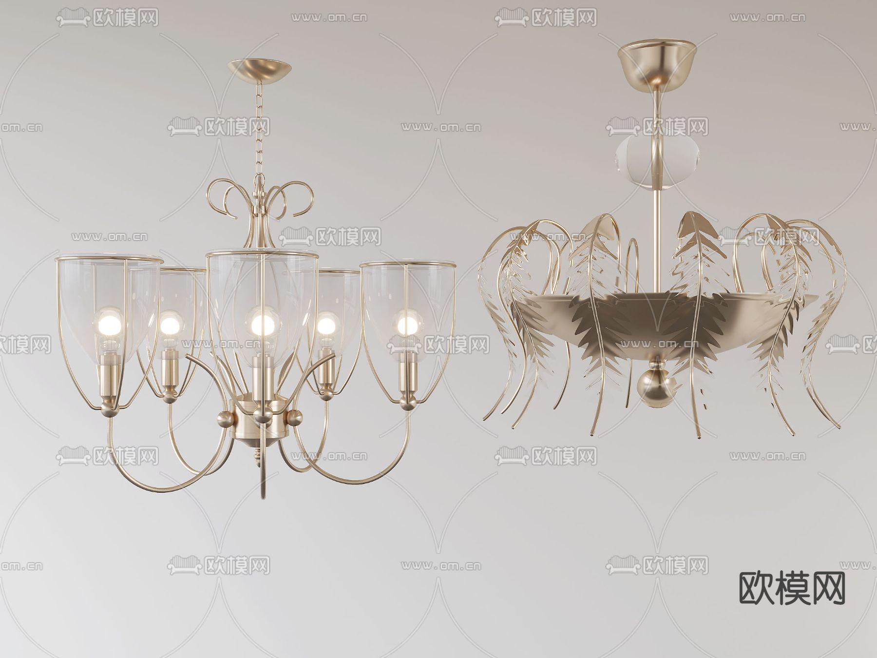 法式多头吊灯3d模型下载