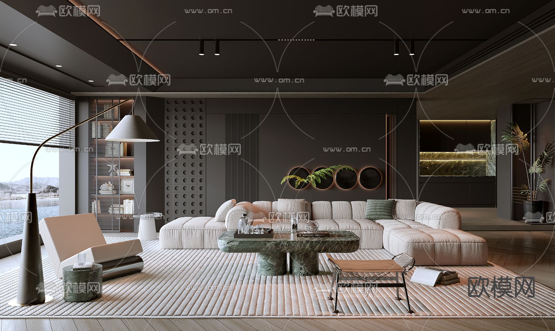 暗黑风客厅3d模型下载（渲染图1）