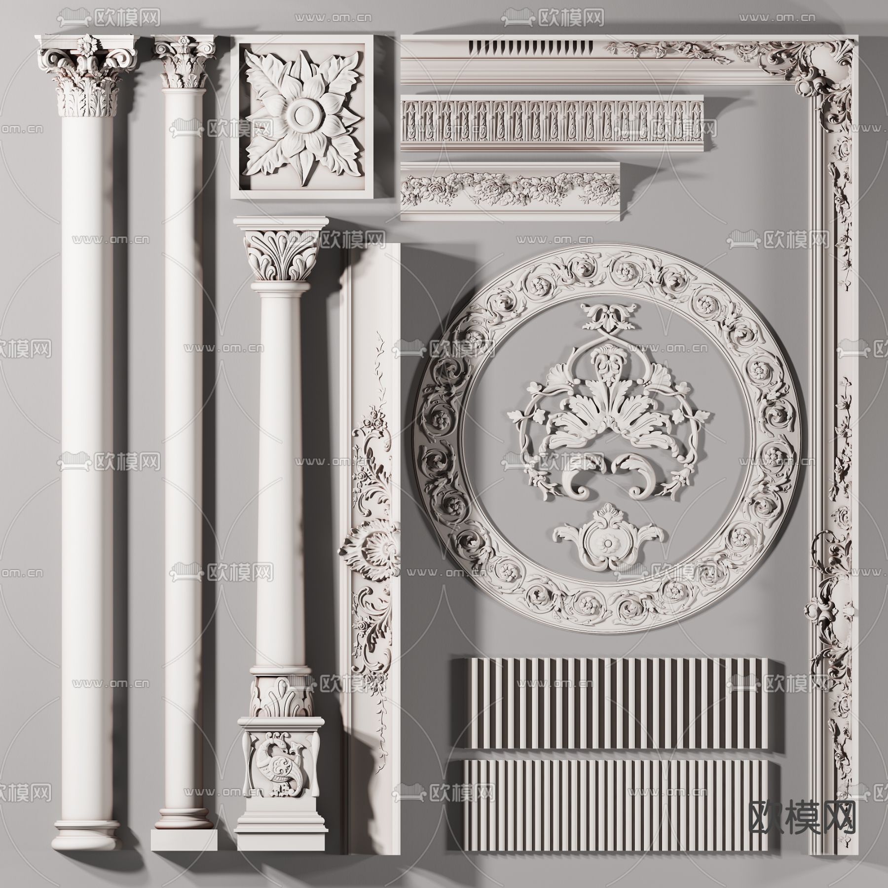 欧式石膏雕花 罗马柱 角花3d模型下载