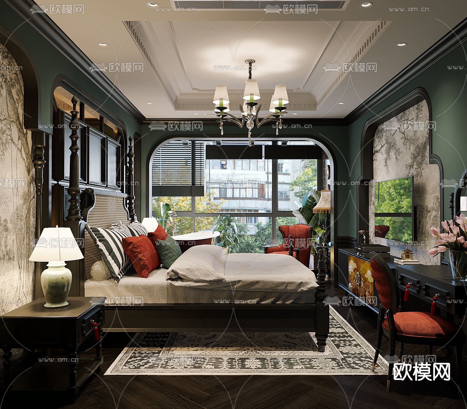 东南亚卧室 主人房3d模型下载（渲染图4）