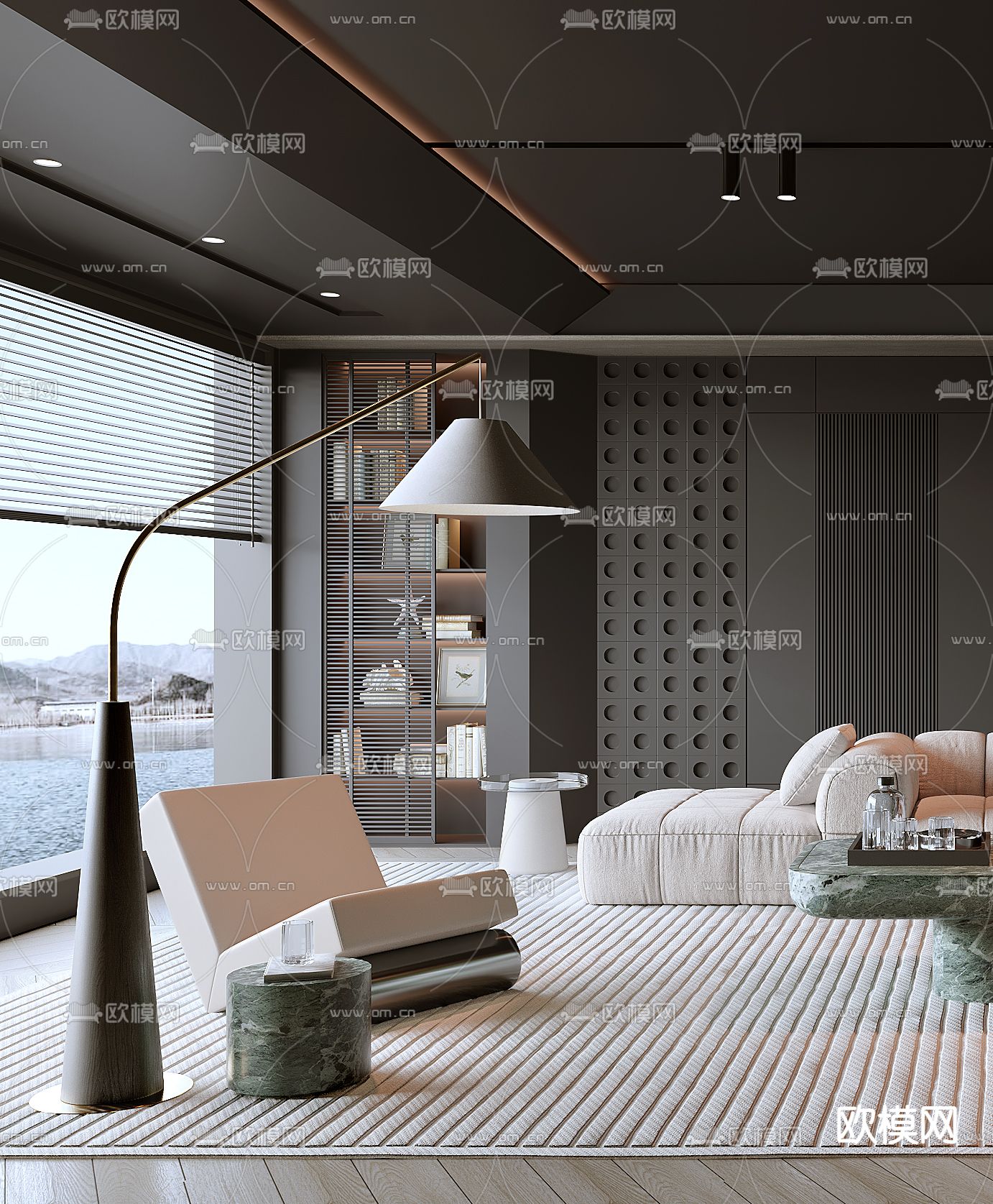 暗黑风客厅3d模型下载（渲染图3）