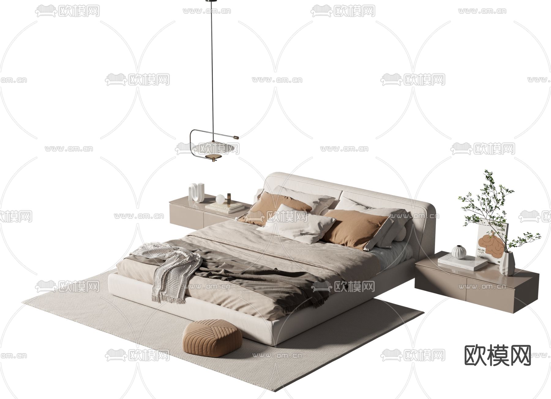 现代双人床3d模型下载