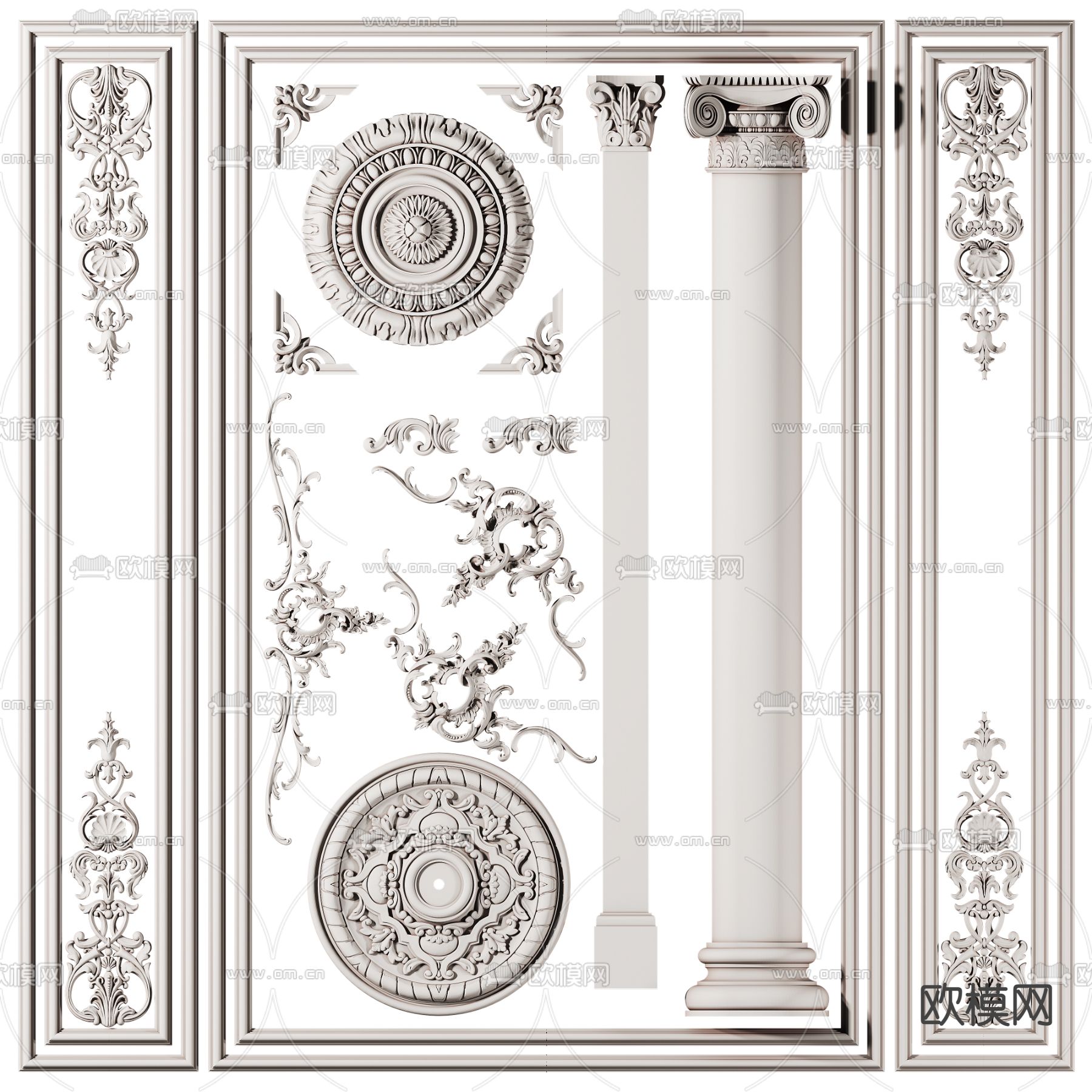 欧式雕花线条 罗马柱3d模型下载