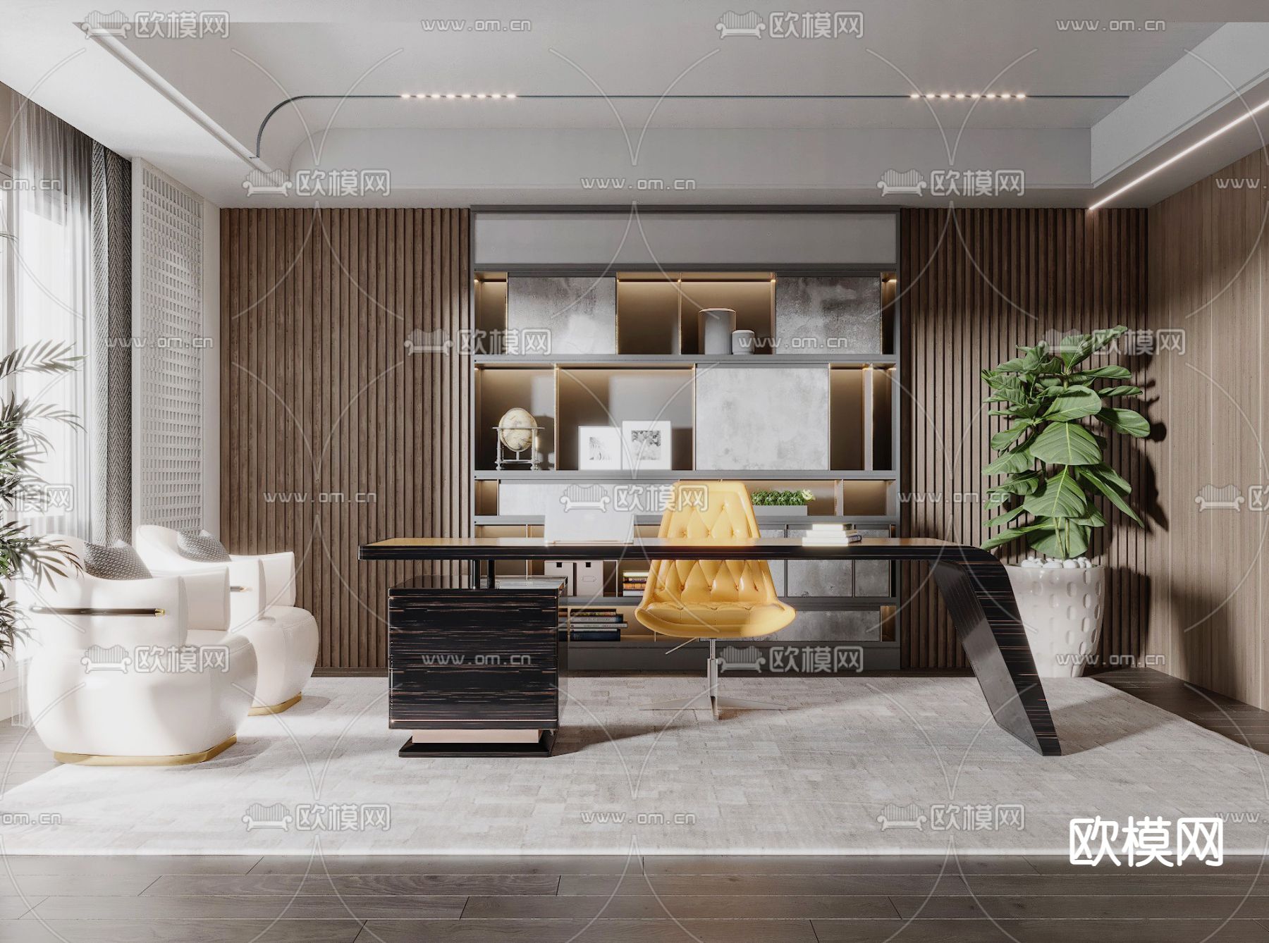 现代书房3d模型下载