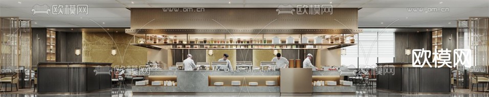 全日制餐廳 酒店自助餐廳3d模型下載(渲染圖4)