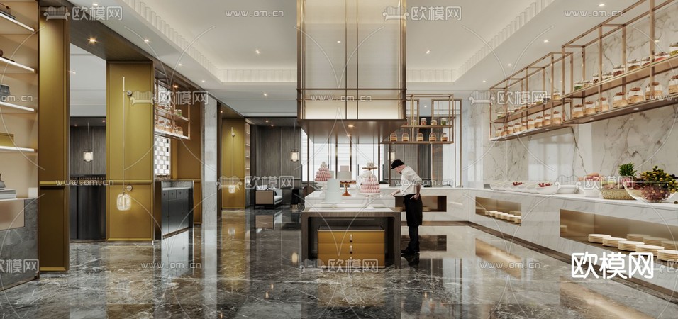 全日制餐廳 酒店自助餐廳3d模型下載(渲染圖1)