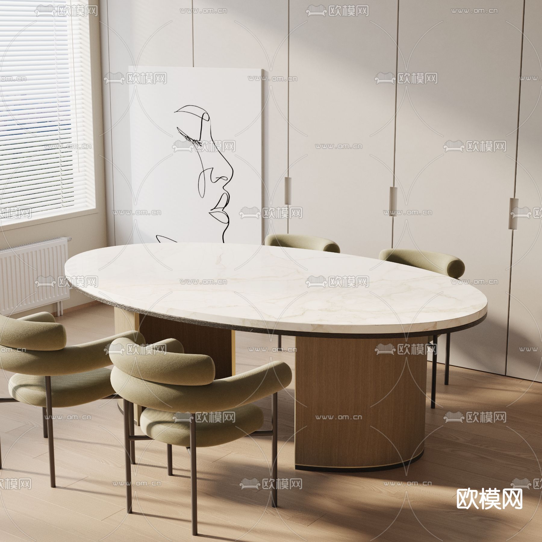 椭圆餐桌椅3d模型下载