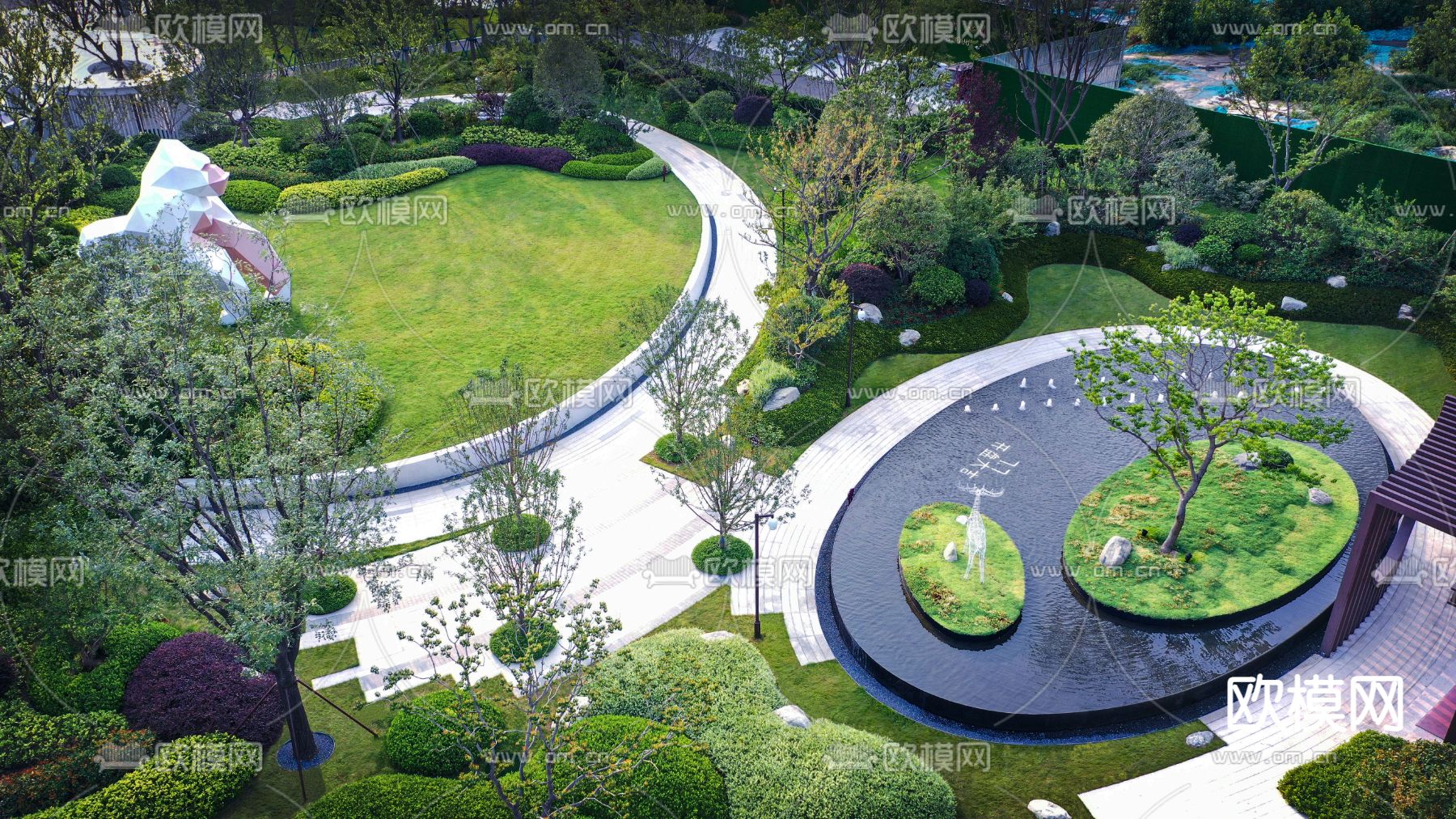 现代示范区景观su模型下载（渲染图7）