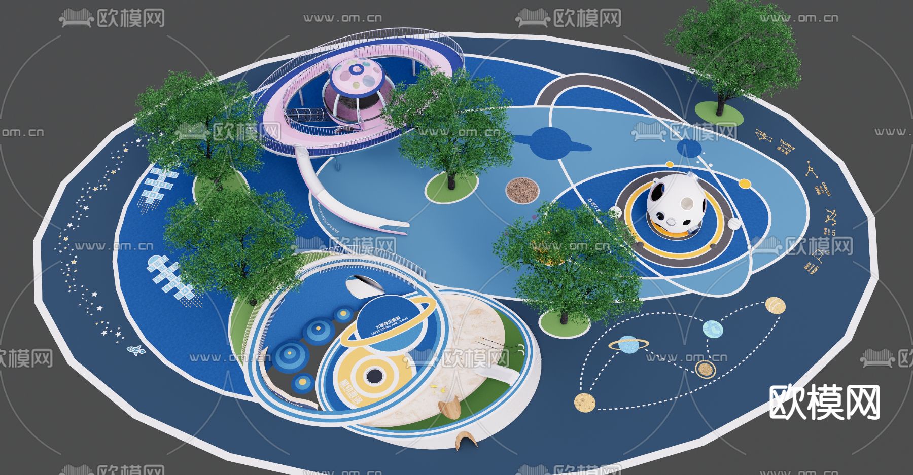 现代椭圆形星球主题儿童区su模型下载（渲染图1）
