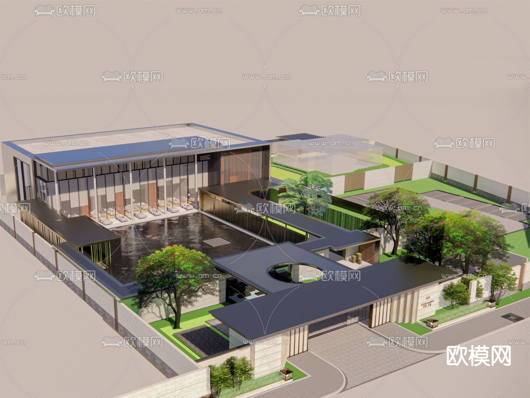 新中式售楼处 展示区su模型下载（渲染图1）