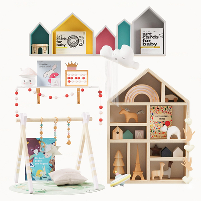  北欧儿童置物架 收纳柜su模型 