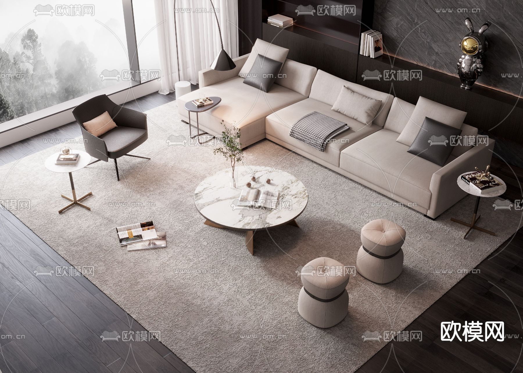 Poliform 沙发茶几组合su模型下载（渲染图1）