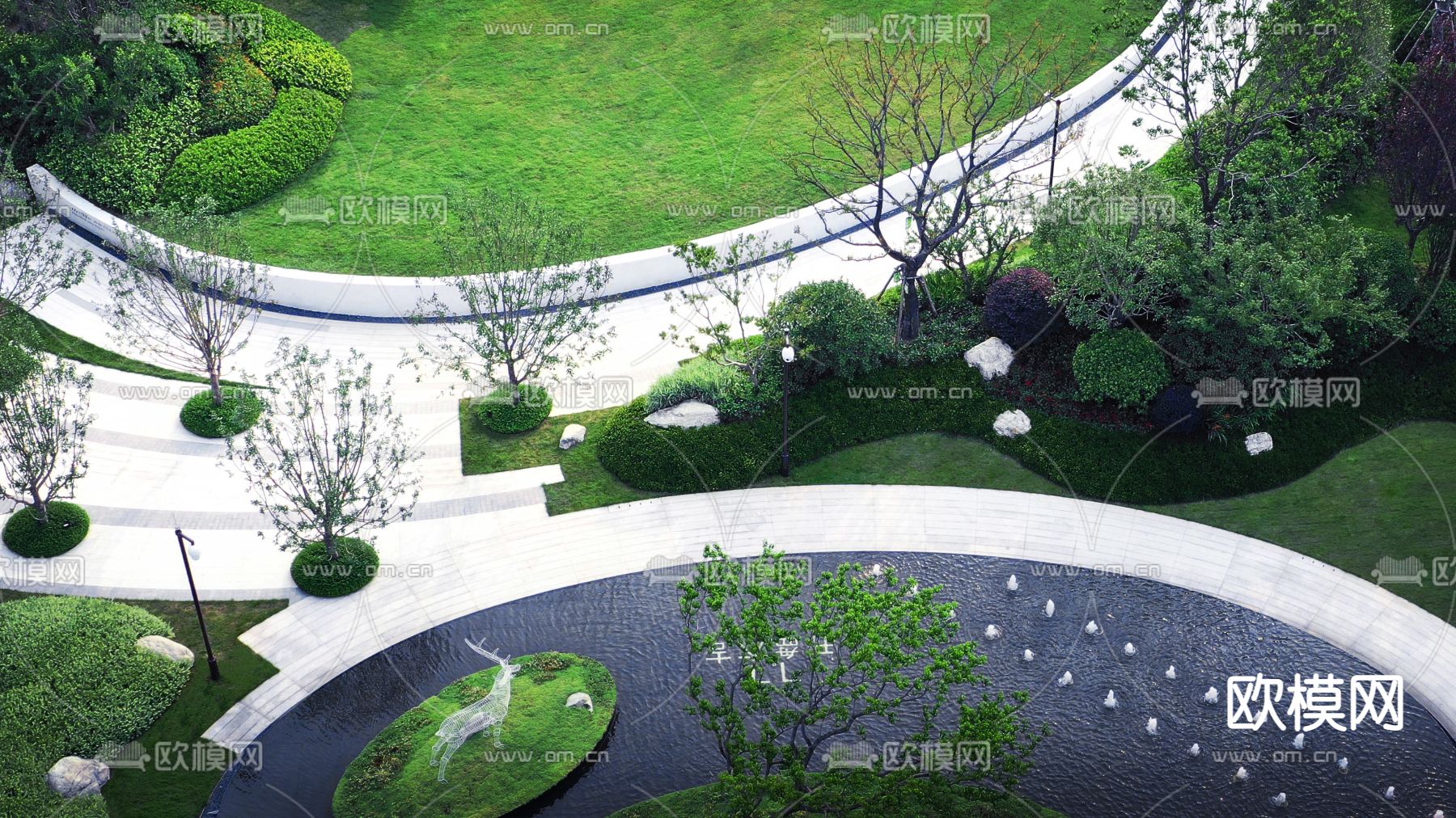 现代示范区景观su模型下载（渲染图4）