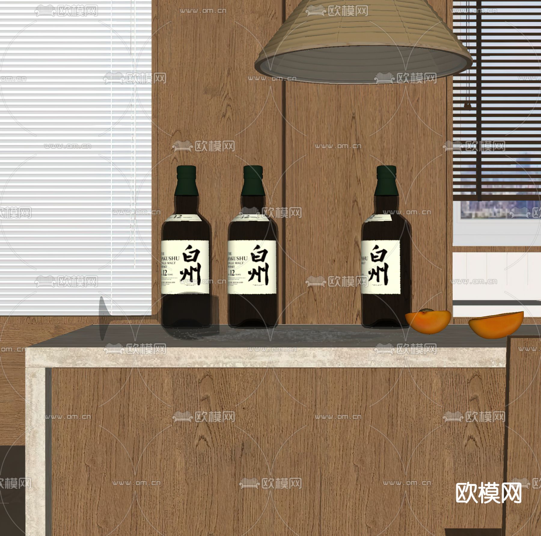 玻璃酒瓶 酒杯su模型下载（渲染图2）