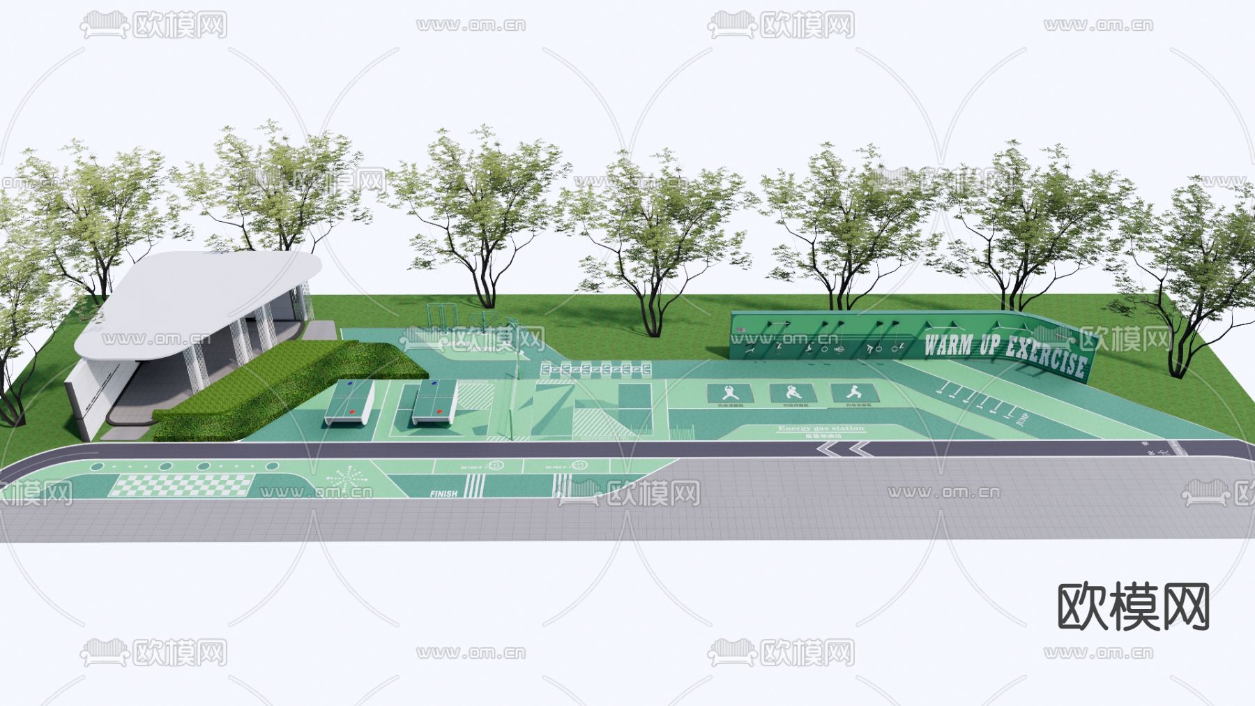 现代运动健身区 消防登高面su模型下载（渲染图3）