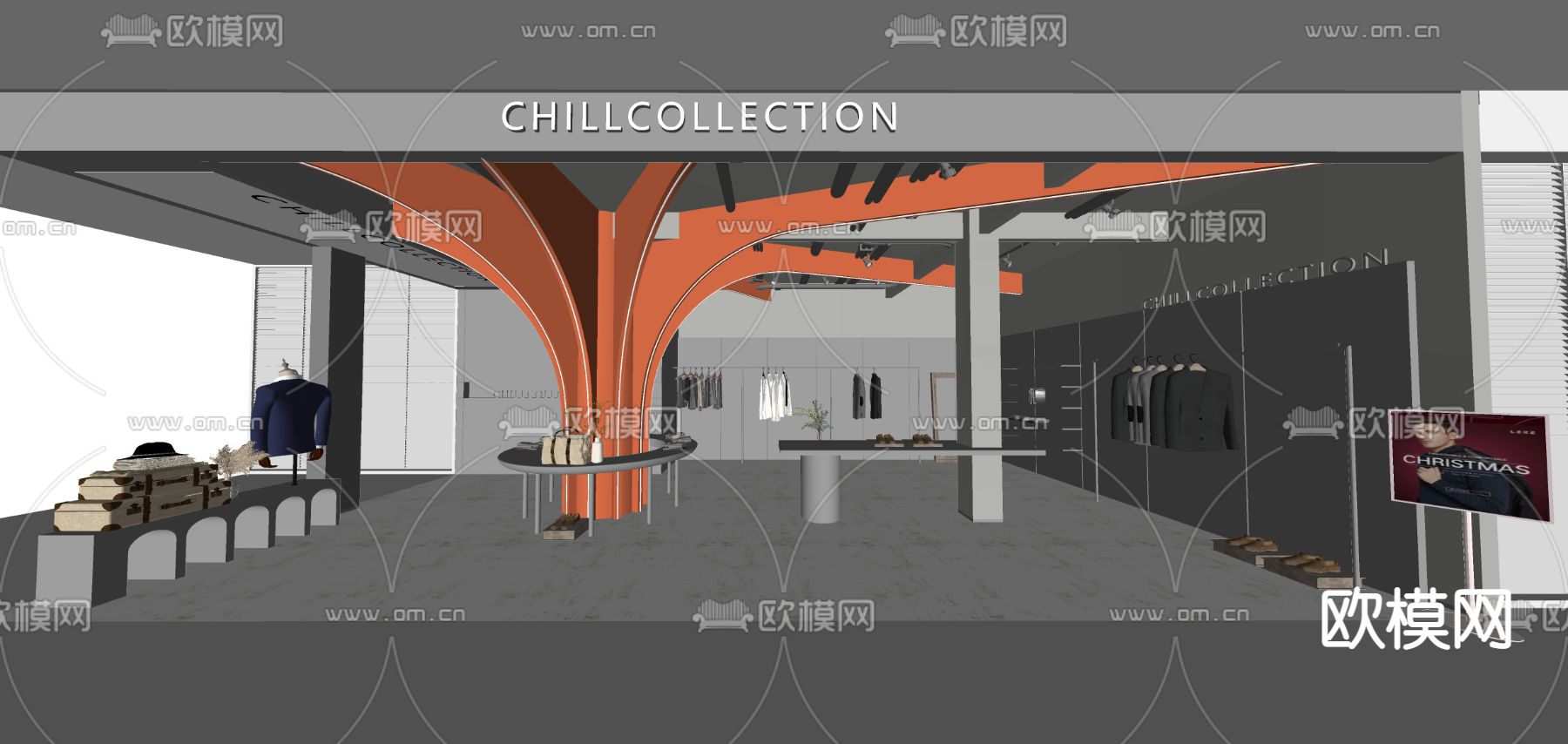 高级灰男装 服饰店su模型下载（渲染图2）