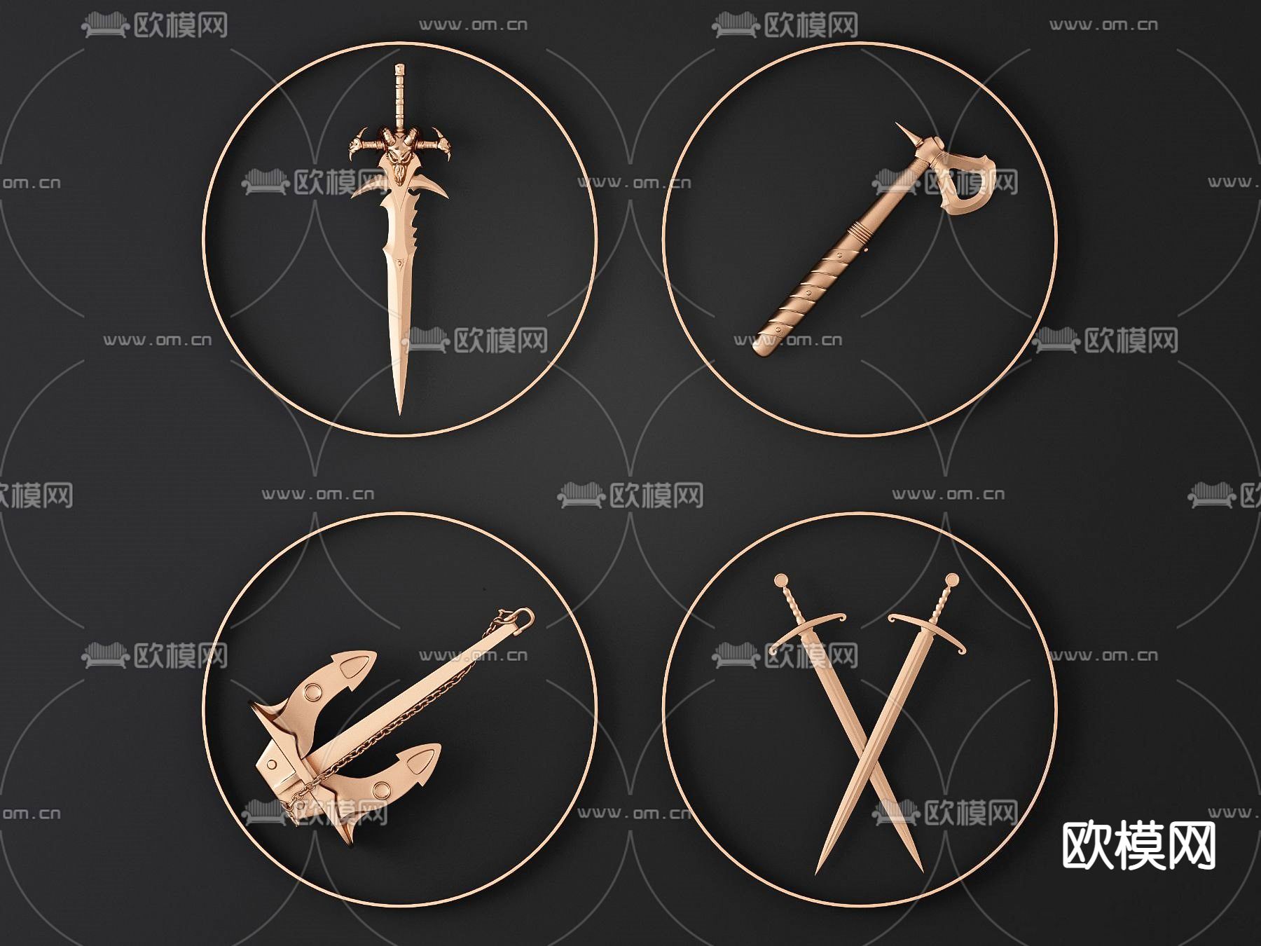 武器墙饰 挂件su模型下载（渲染图1）