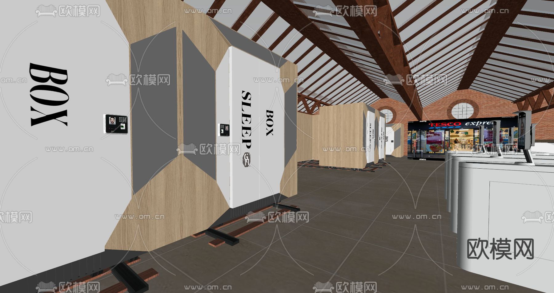 火车站候车厅 入闸 安检闸门su模型